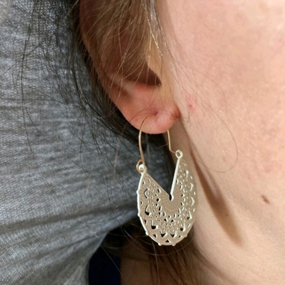 Gold hoop earrings White Boho dangle Statement cottagecore 💖 2/$30 - Picture 11 of 14